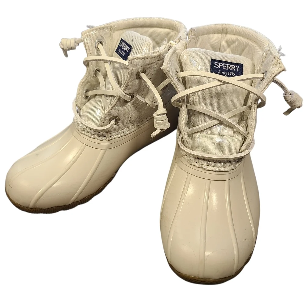 Sperry Kids Cream Glitter Duck Boots Size 10 Waterproof Rain Snow